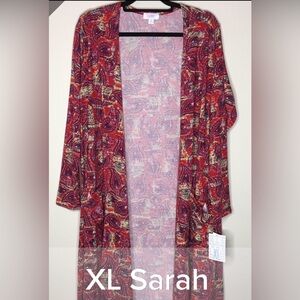 LuLaRoe Sarah XL Red Multicolor Paisley Open Cardigan NWT